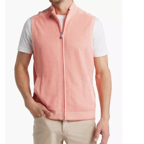 Tommy Bahama Coolside Island Zone Full Zip Sweater Vest Golf Peach Pink Size XL - Picture 1 of 8